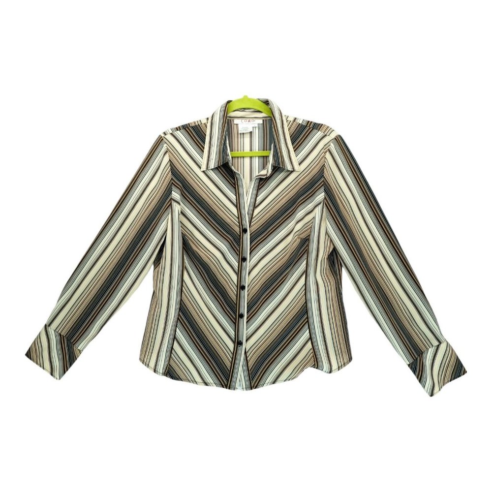 Como Vintage Striped Long Sleeve Button Down Blouse Size Large Women's